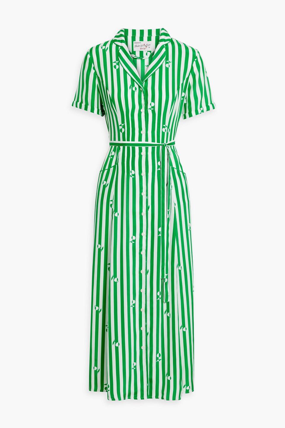 Hvn Maria Striped Silk Midi Shirt Dress In Green