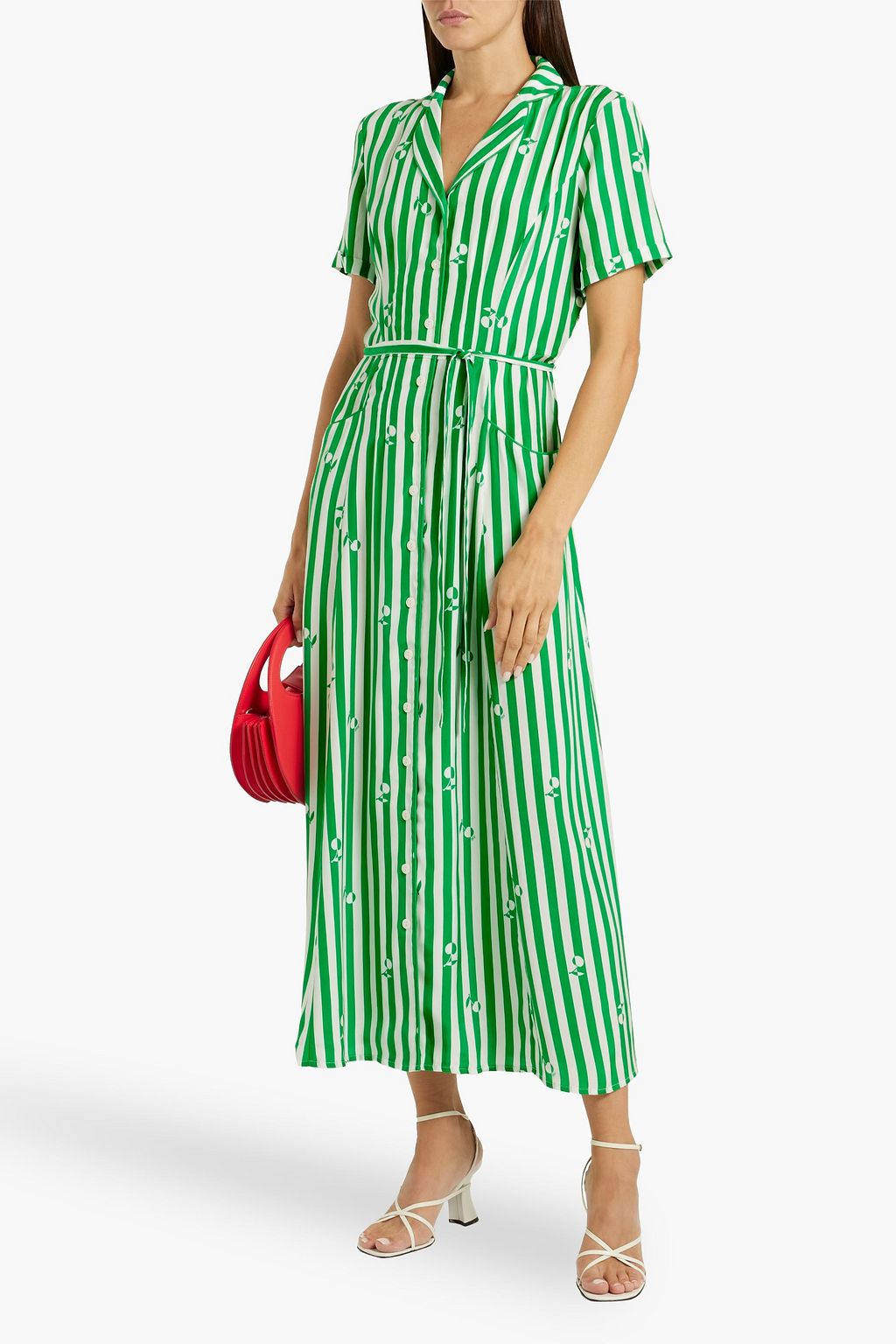 HVN Maria striped silk midi shirt dress