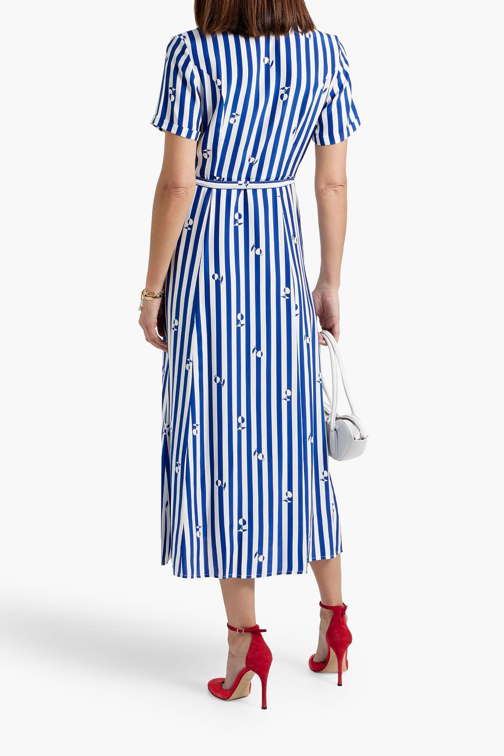 HVN Maria striped silk midi shirt dress