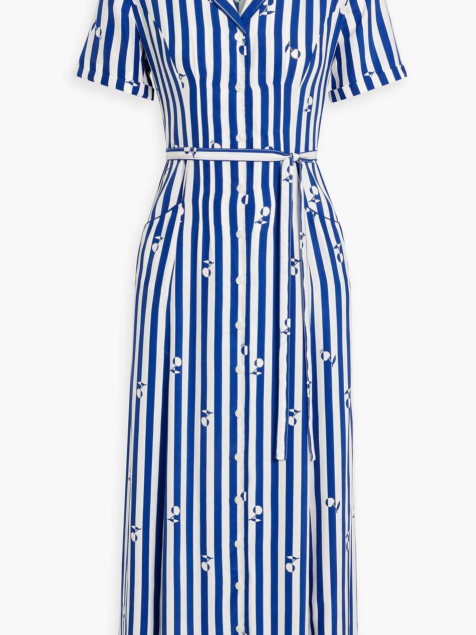 maria striped silk midi shirt dress
