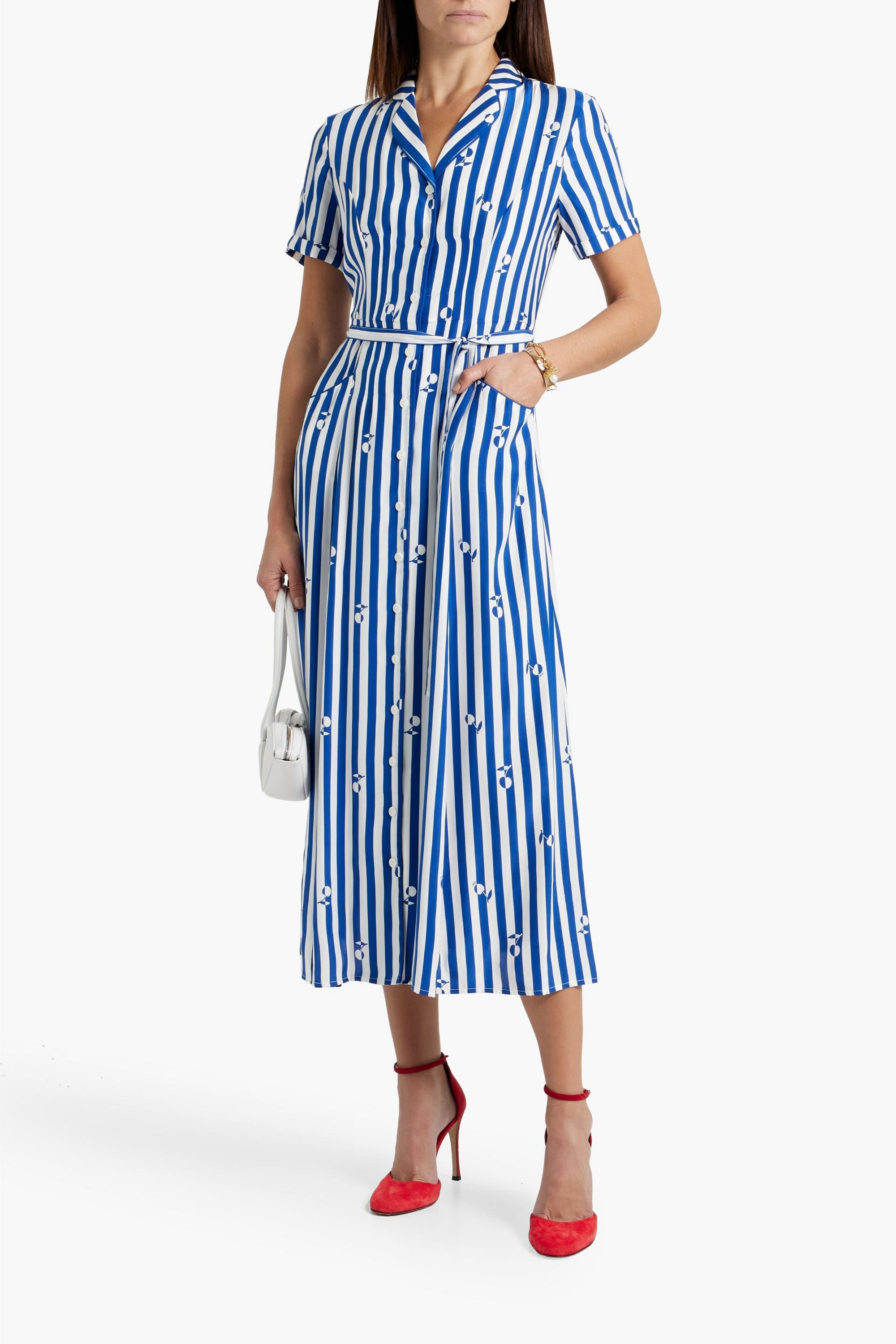 HVN Maria striped silk midi shirt dress