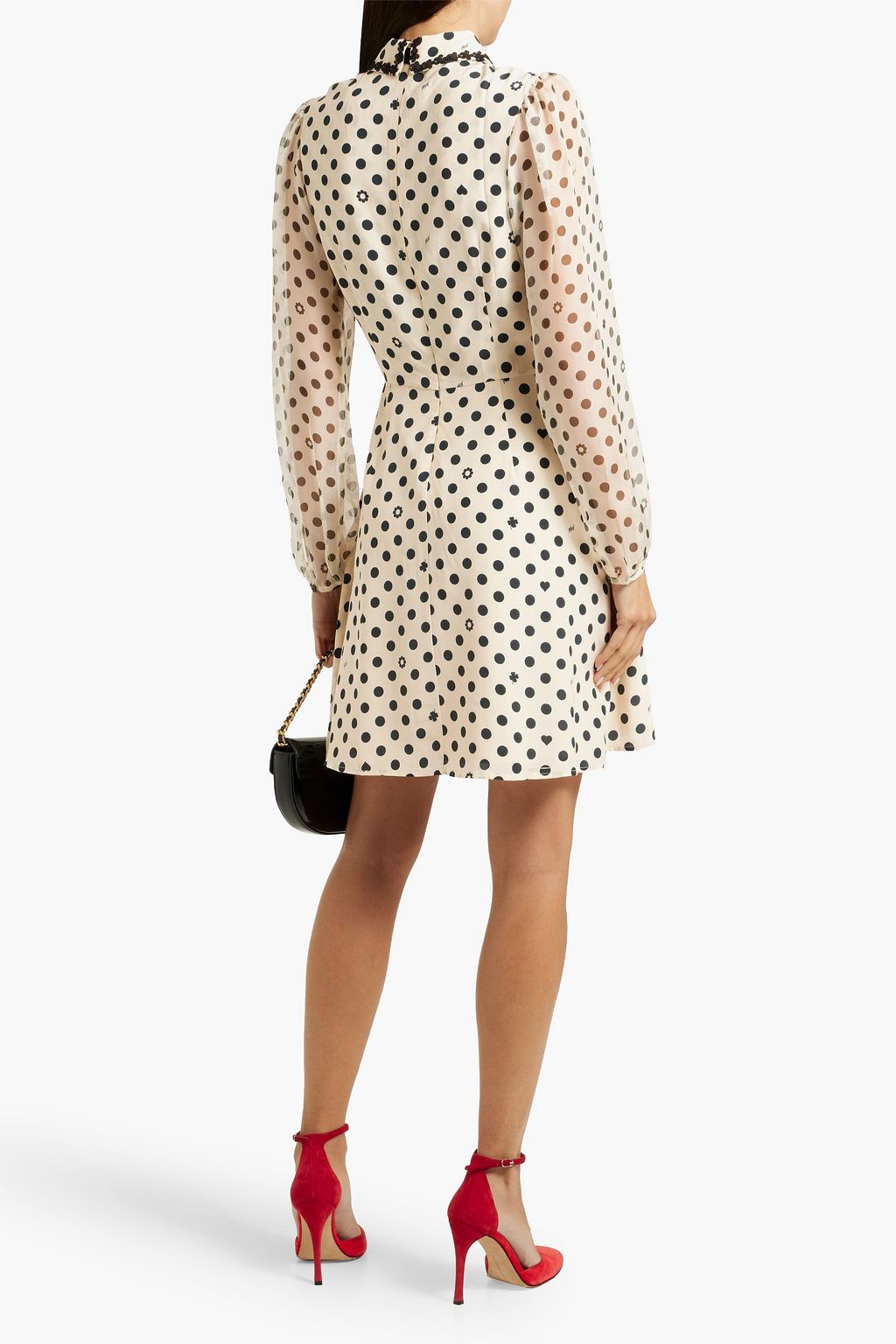 HVN Matilda bow-detailed polka-dot chiffon mini dress