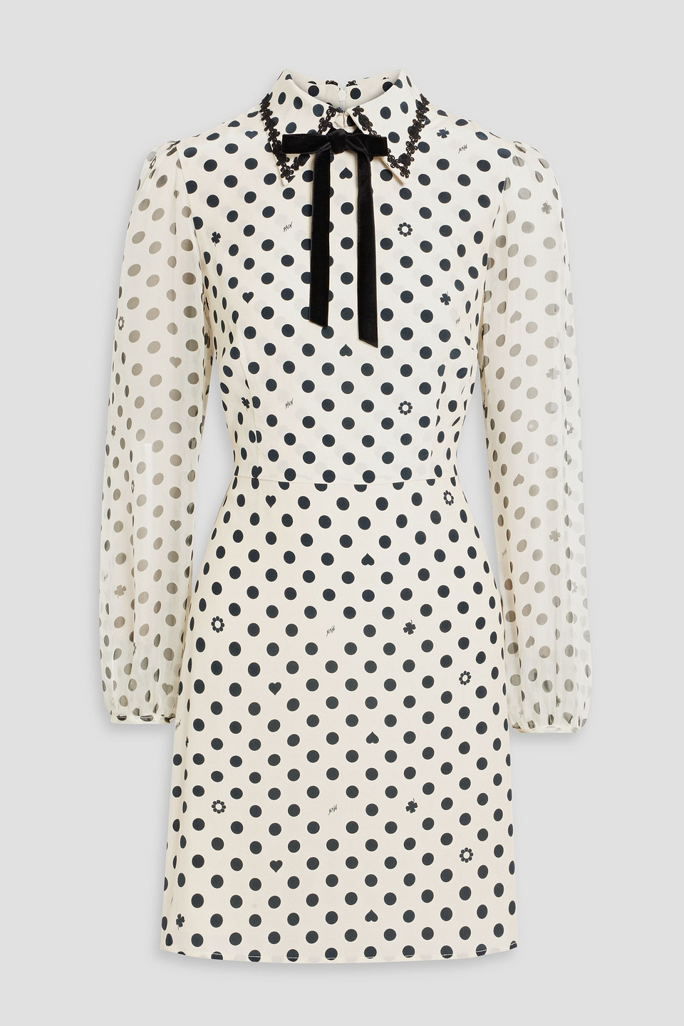 Hvn Matilda Bow-detailed Polka-dot Chiffon Mini Dress In Off-white