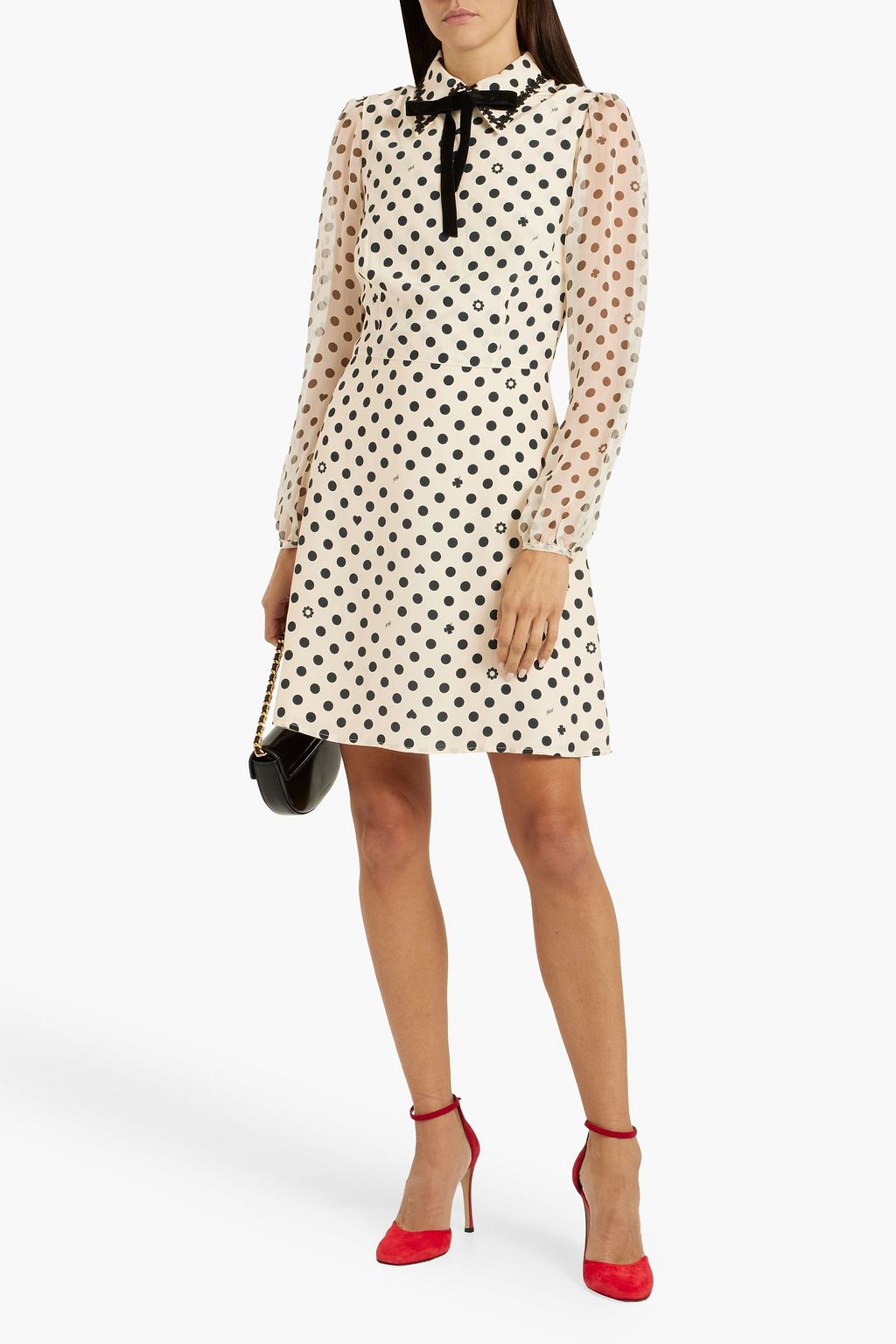 HVN Matilda bow-detailed polka-dot chiffon mini dress