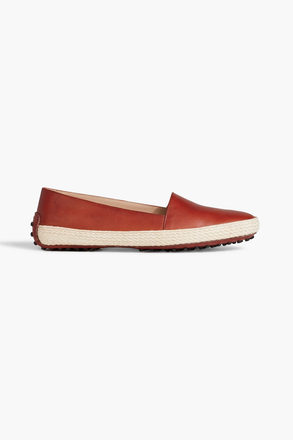 Tod's Gommino Jute-trimmed Leather Loafers In Brick
