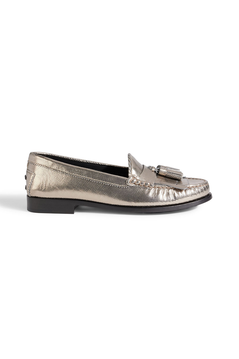 Tod's Metallic Textured-leather Loafers In Brass
