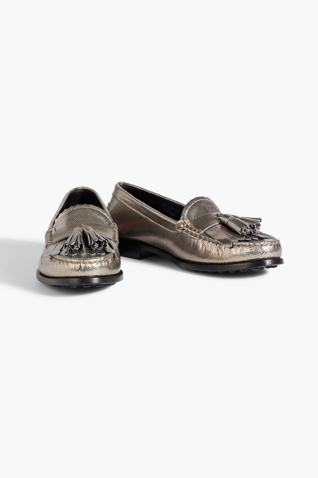 TOD'S Metallic textured-leather loafers