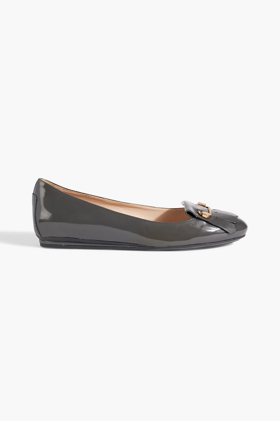 Tod's Embellished Patent-leather Ballet Flats In Grey