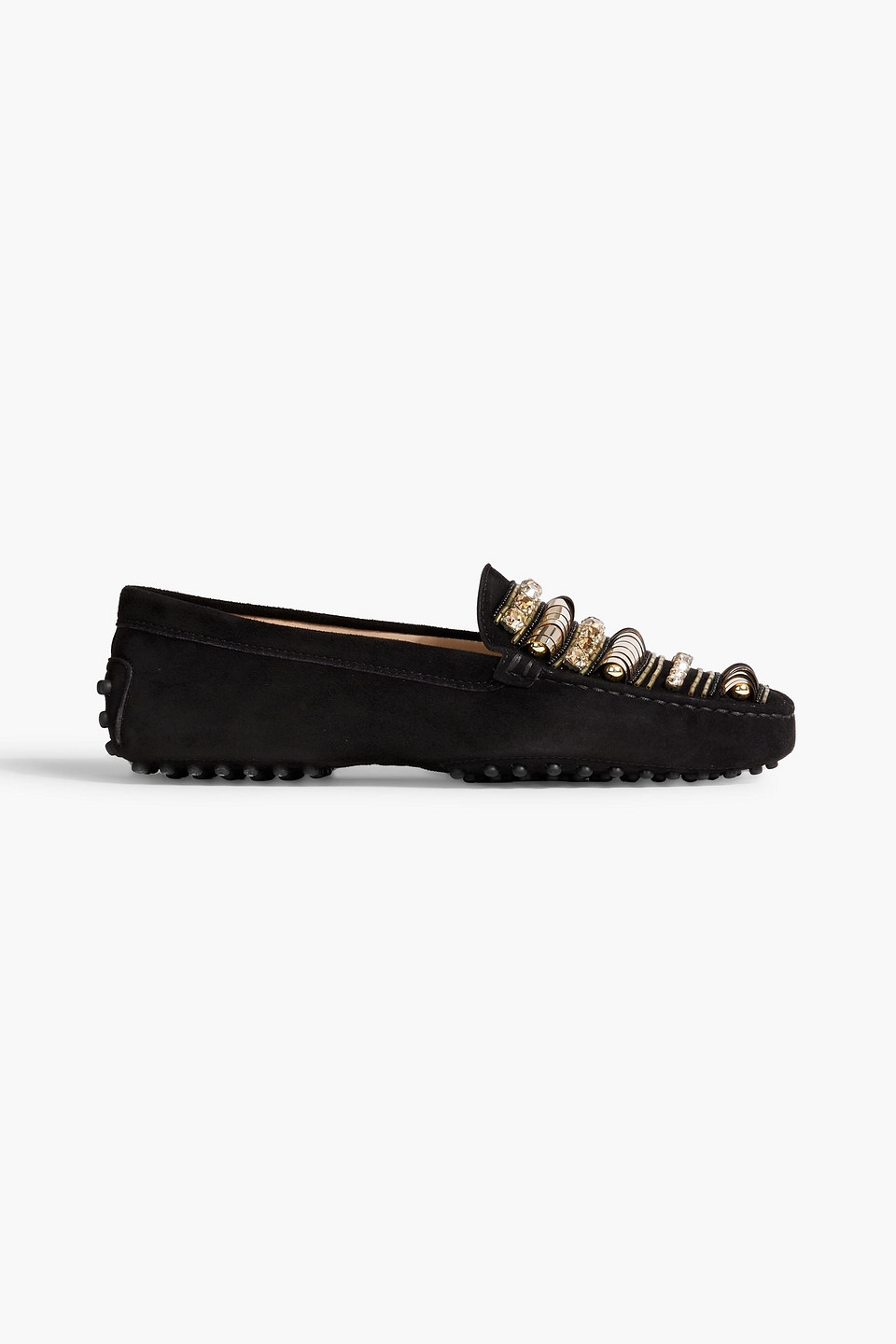 Tod's Gommino Embellished Suede Loafers In Black