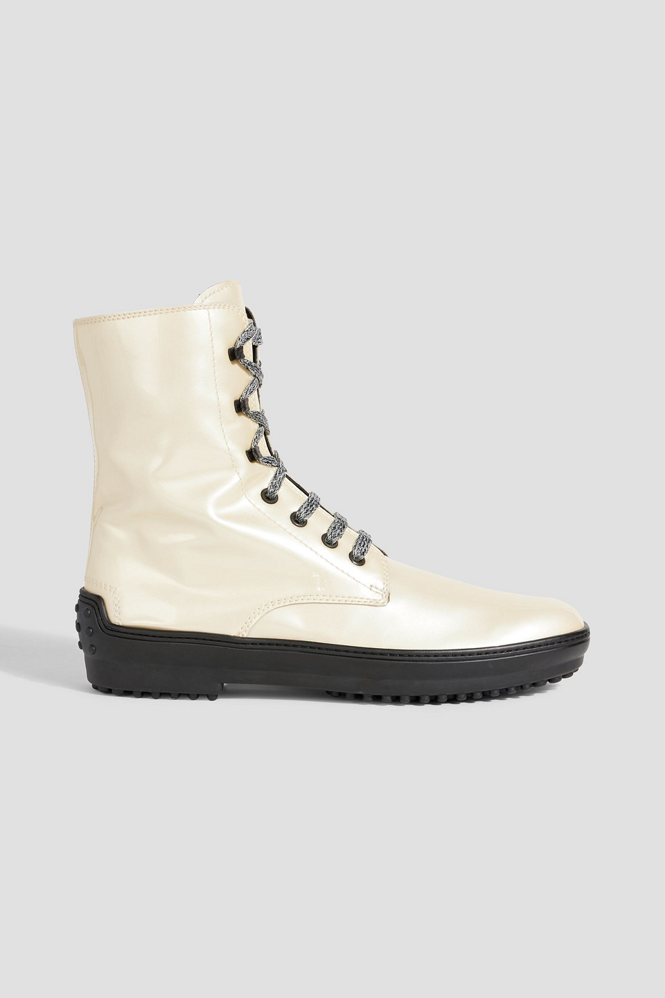 Tod's Lace-up Vinyl Ankle Boots In Ivory