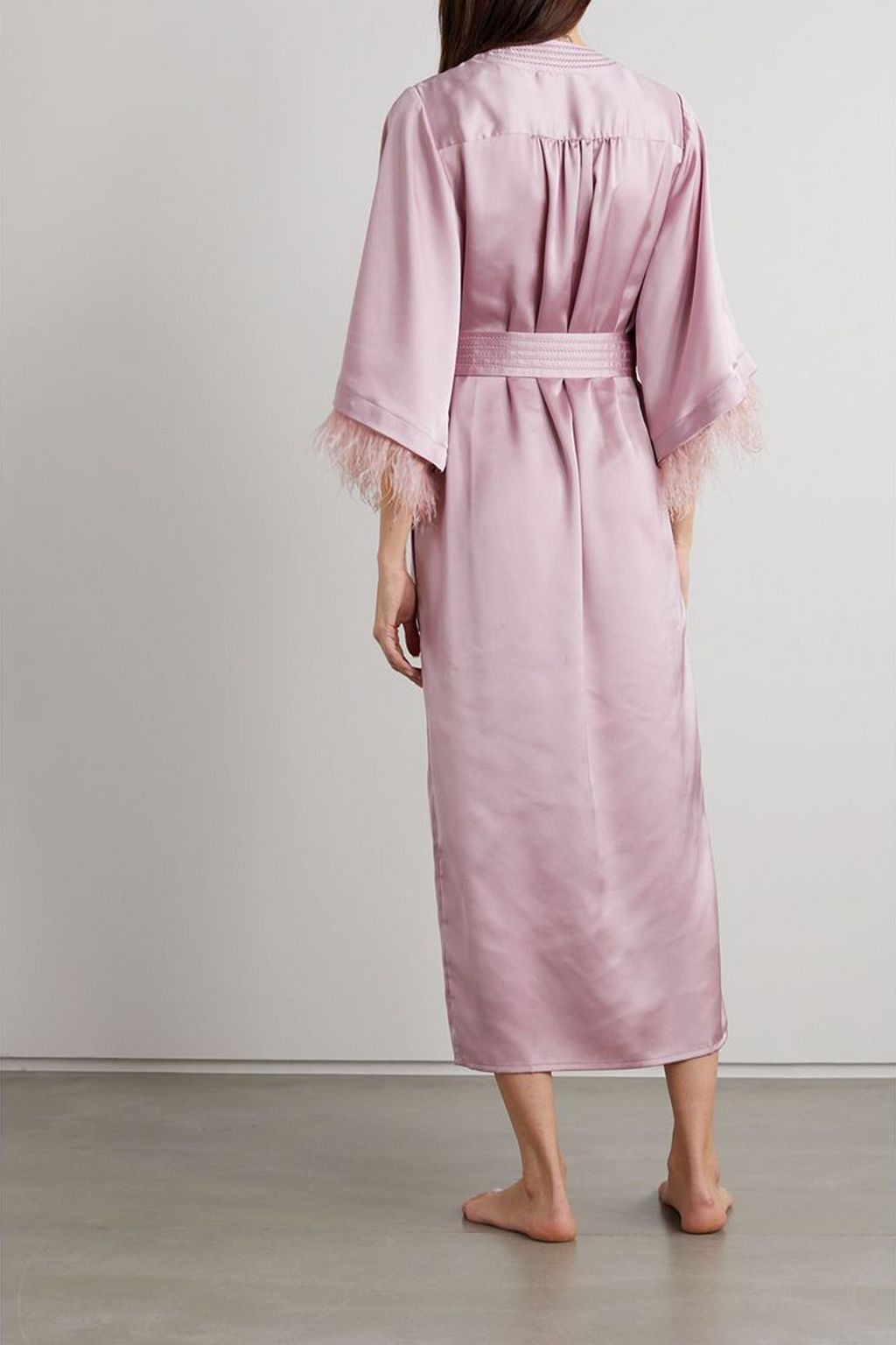 LOVE STORIES Patchouli feather-trimmed  satin robe