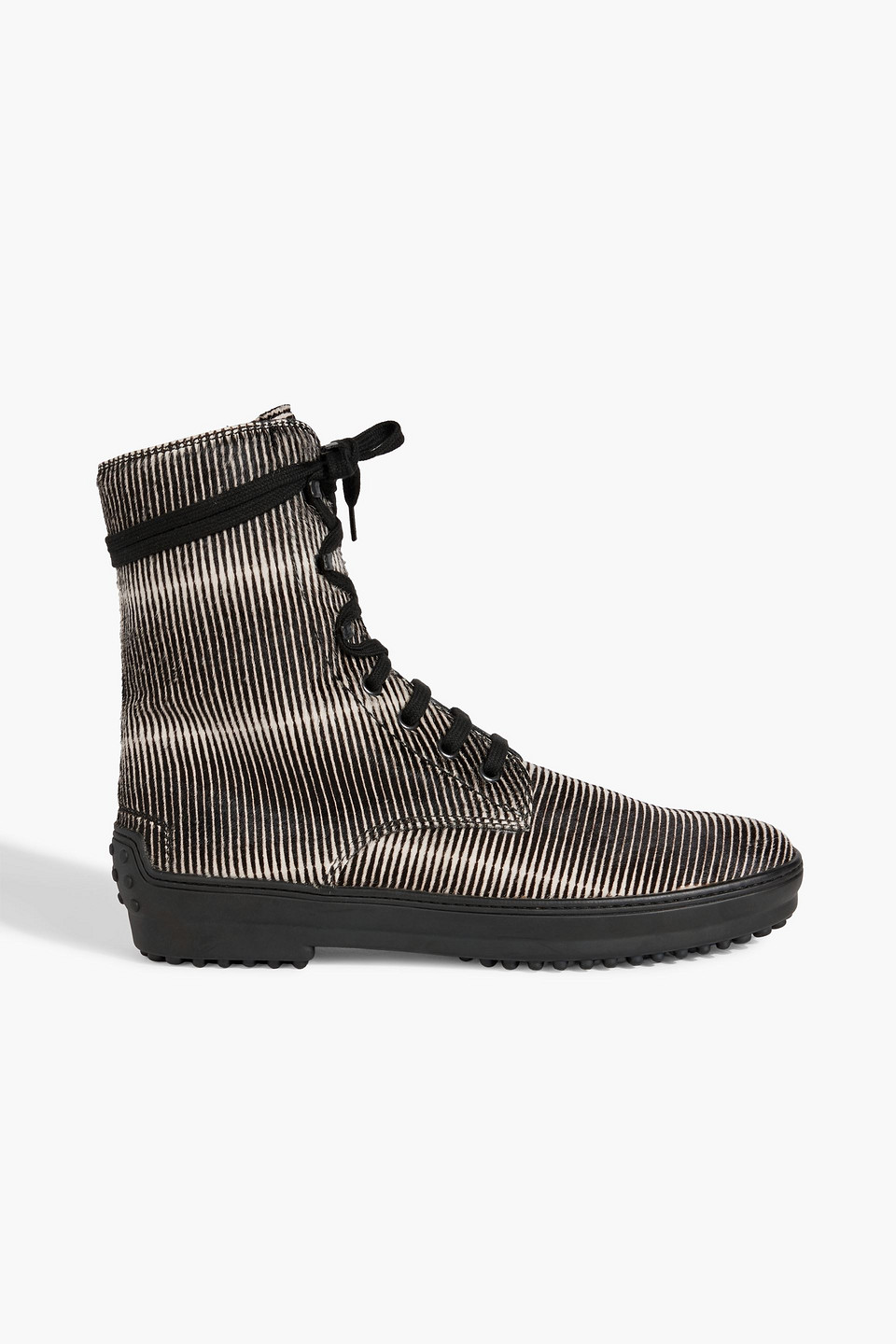 Tod's Printed Calf-hair Lace-up Ankle Boots In Black