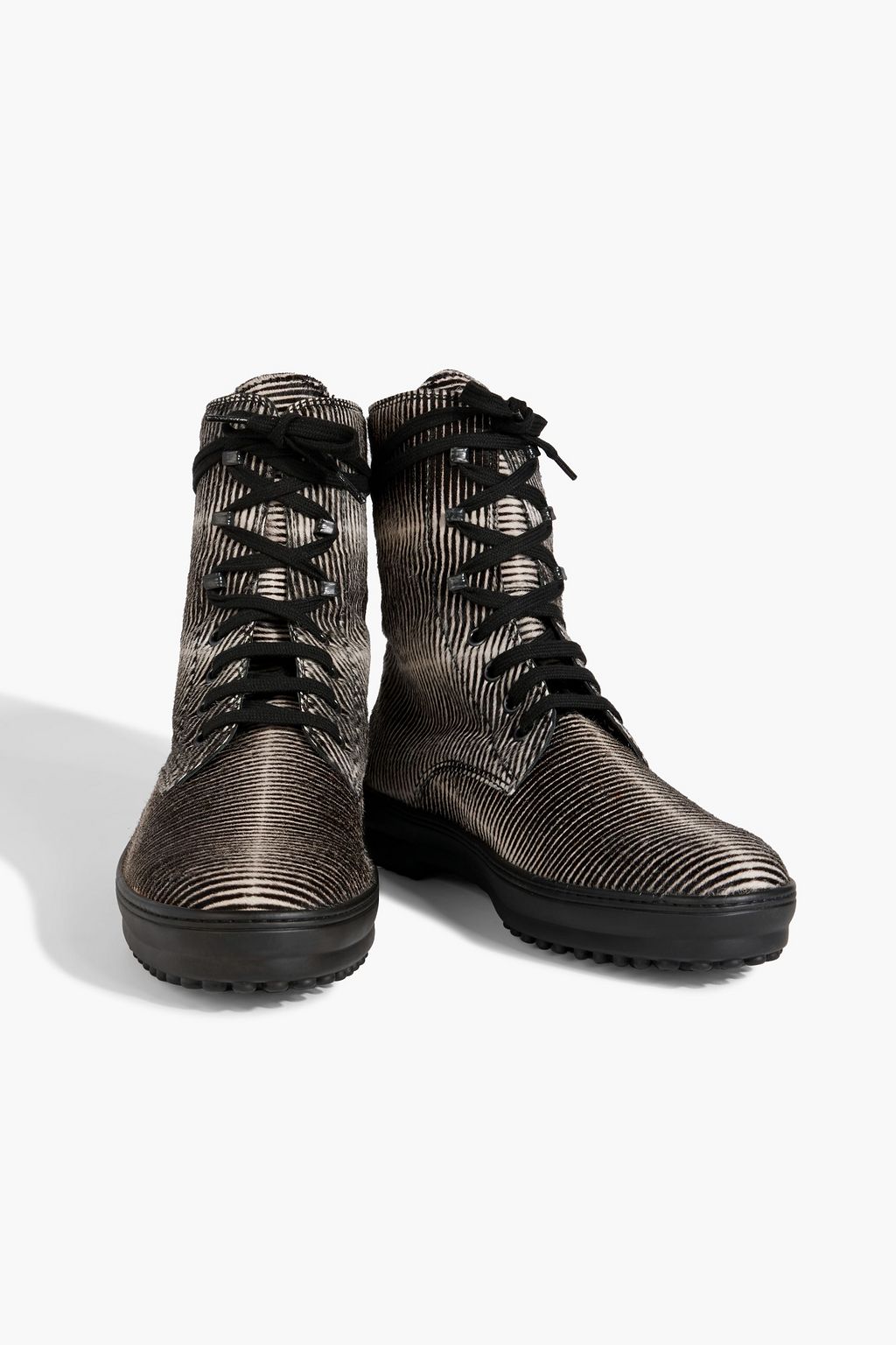 TOD'S Printed lace-up calf hair ankle boots
