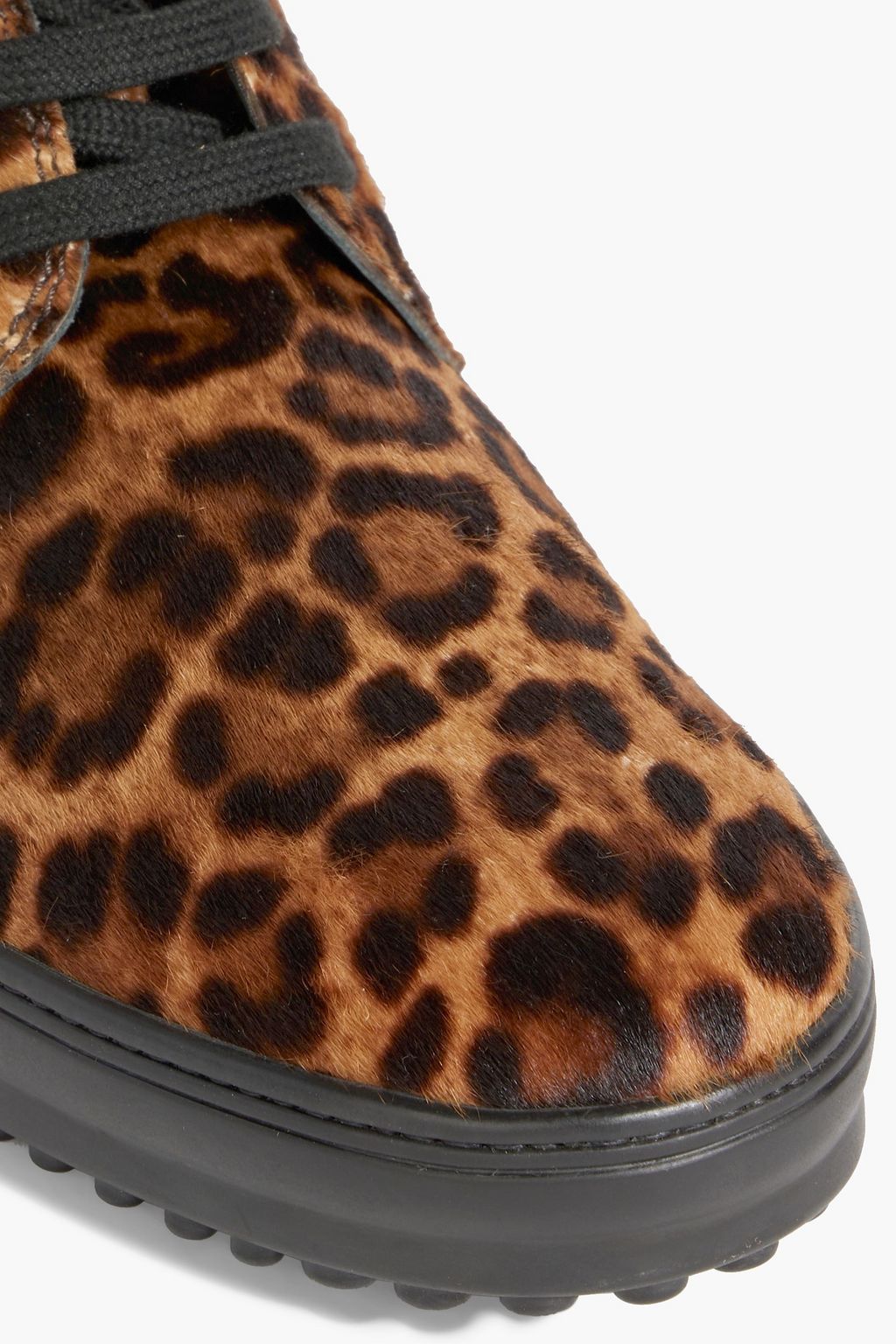TOD'S Leopard-print lace-up calf hair ankle boots