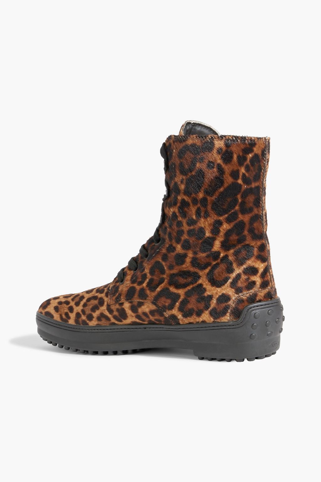 TOD'S Leopard-print lace-up calf hair ankle boots
