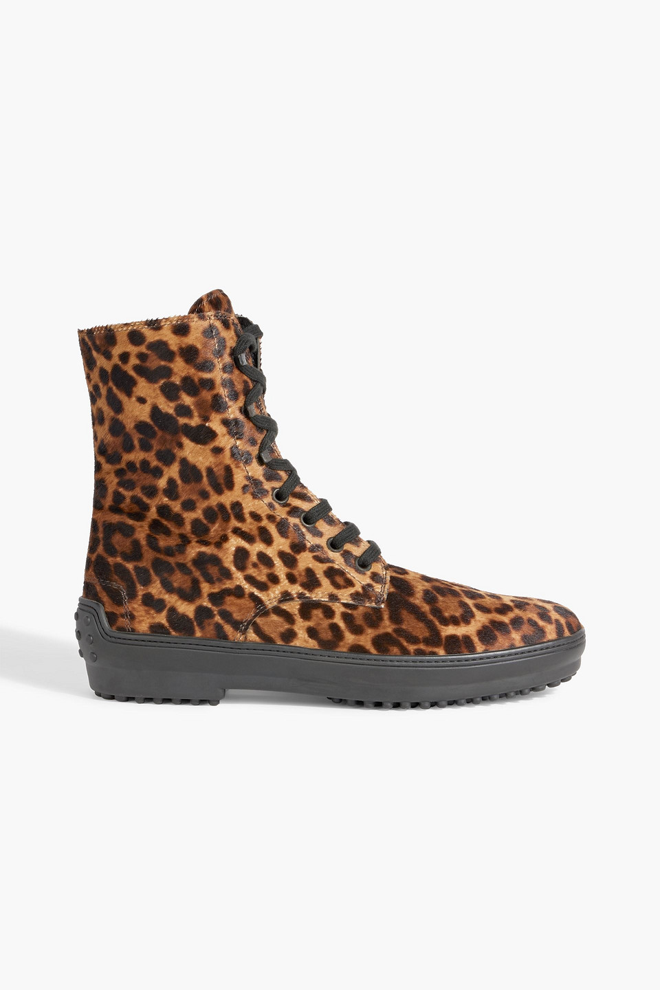 Tod's Leopard-print Calf Hair Lace-up Ankle Boots In Animal Print