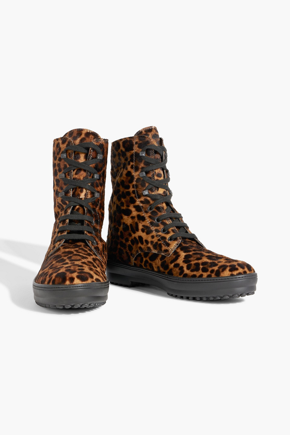 Tod's Leopard-print Calf Hair Lace-up Ankle Boots In Animal Print