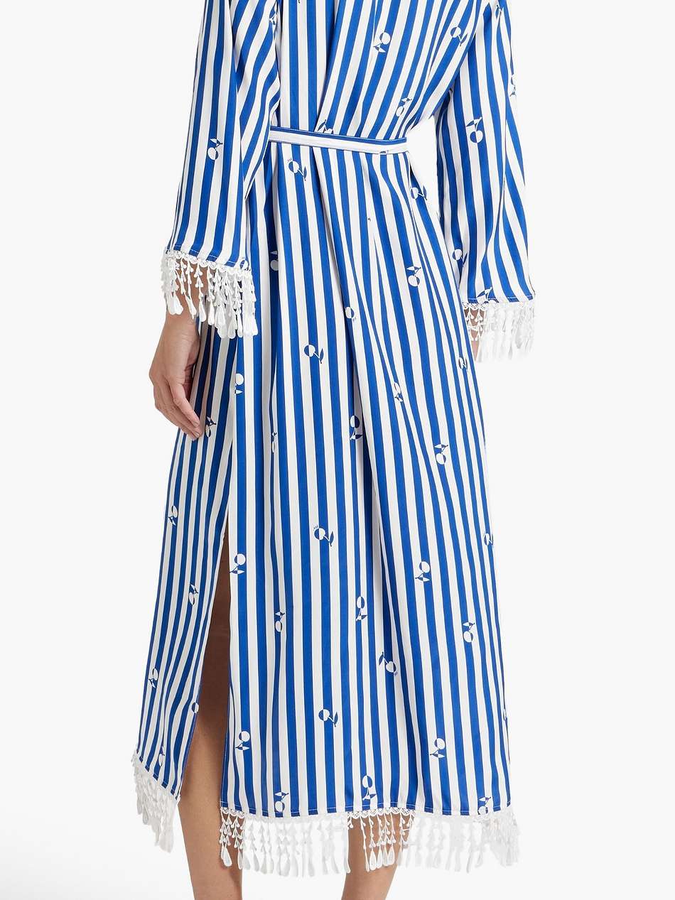 andrea macramé-trimmed striped silk midi dress