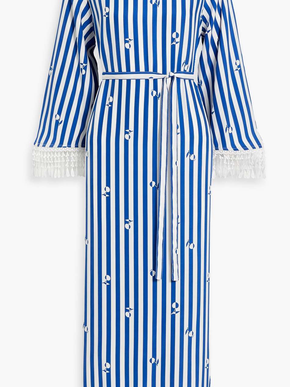 andrea macramé-trimmed striped silk midi dress