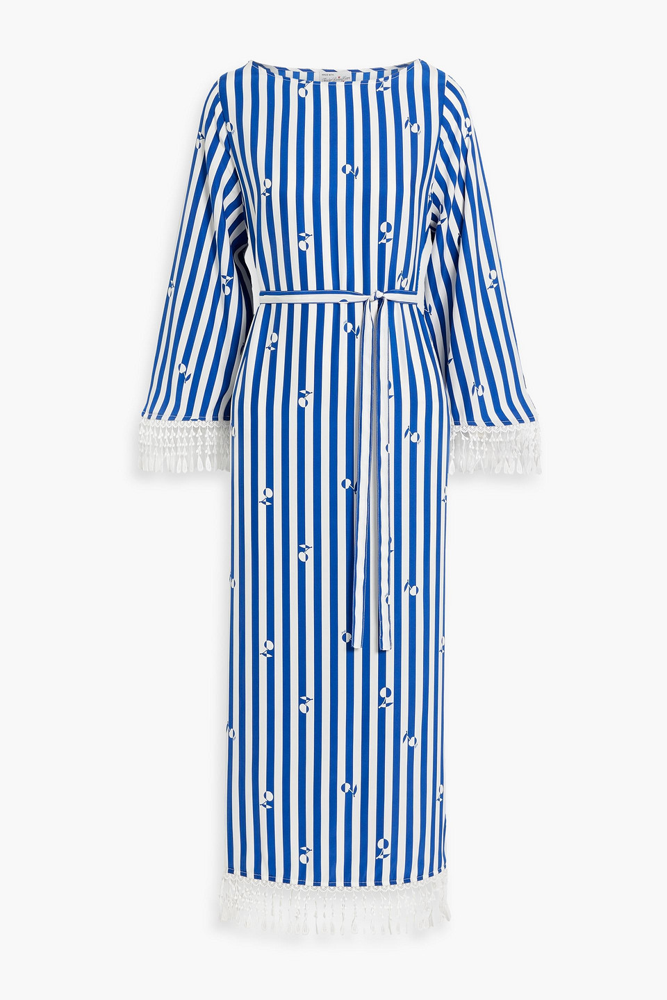 Hvn Andrea Macramé-trimmed Striped Silk Midi Dress In Blue
