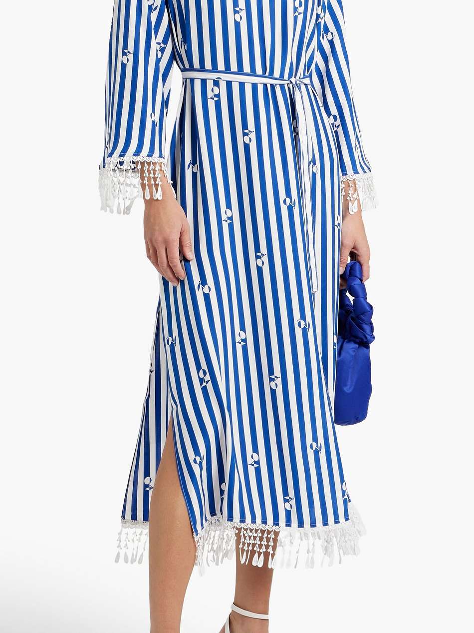 andrea macramé-trimmed striped silk midi dress