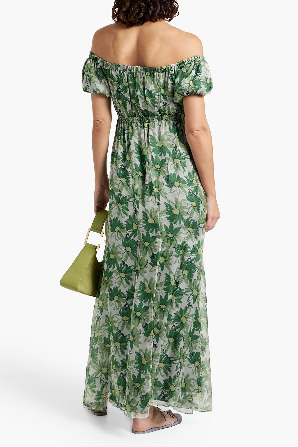 HVN Nancy off-the-shoulder floral-print silk-chiffon maxi dress