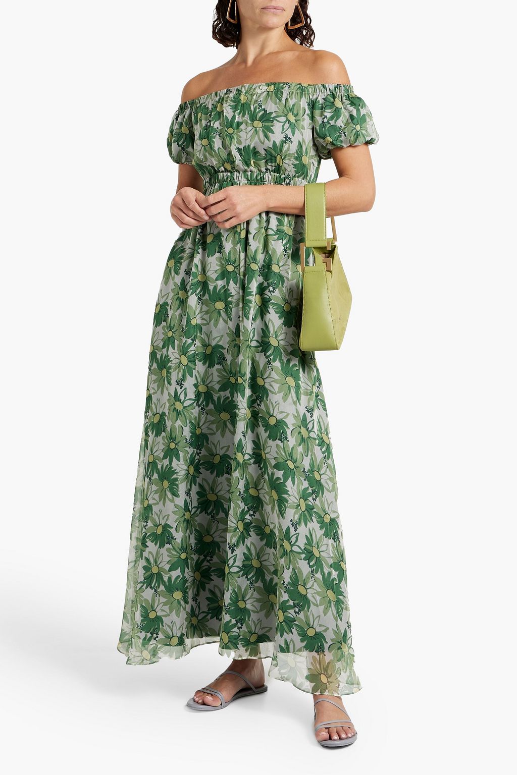 HVN Nancy off-the-shoulder floral-print silk-chiffon maxi dress