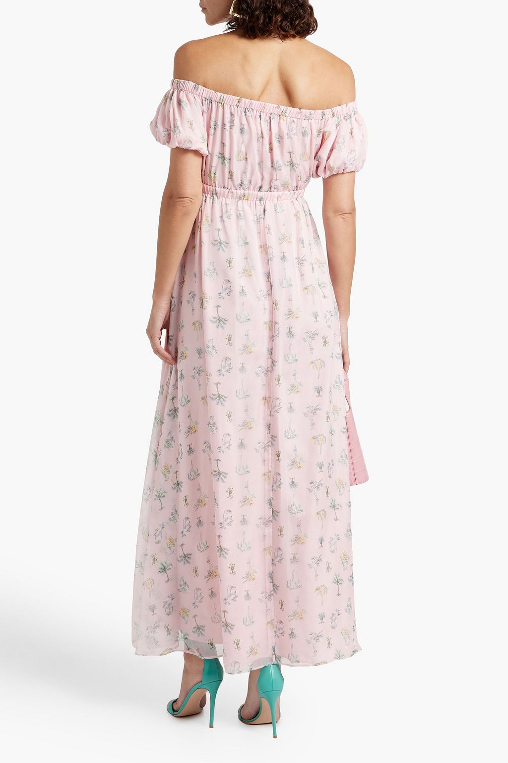 HVN Nancy off-the-shoulder floral-print silk-chiffon maxi dress