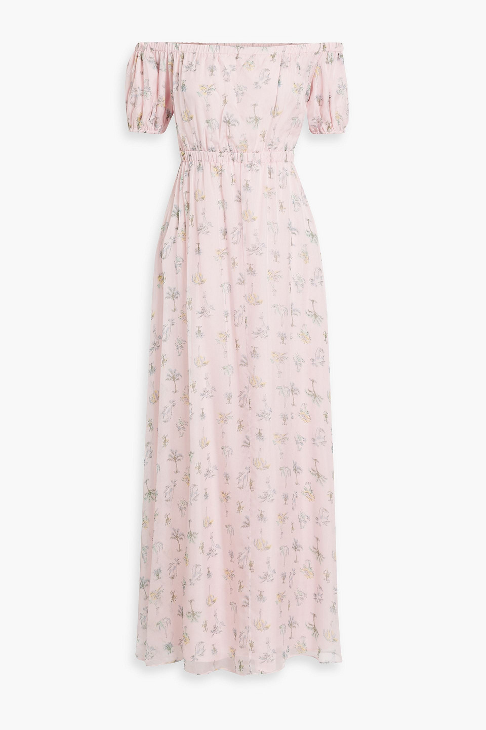Hvn Nancy Off-the-shoulder Floral-print Silk-chiffon Maxi Dress In Baby Pink
