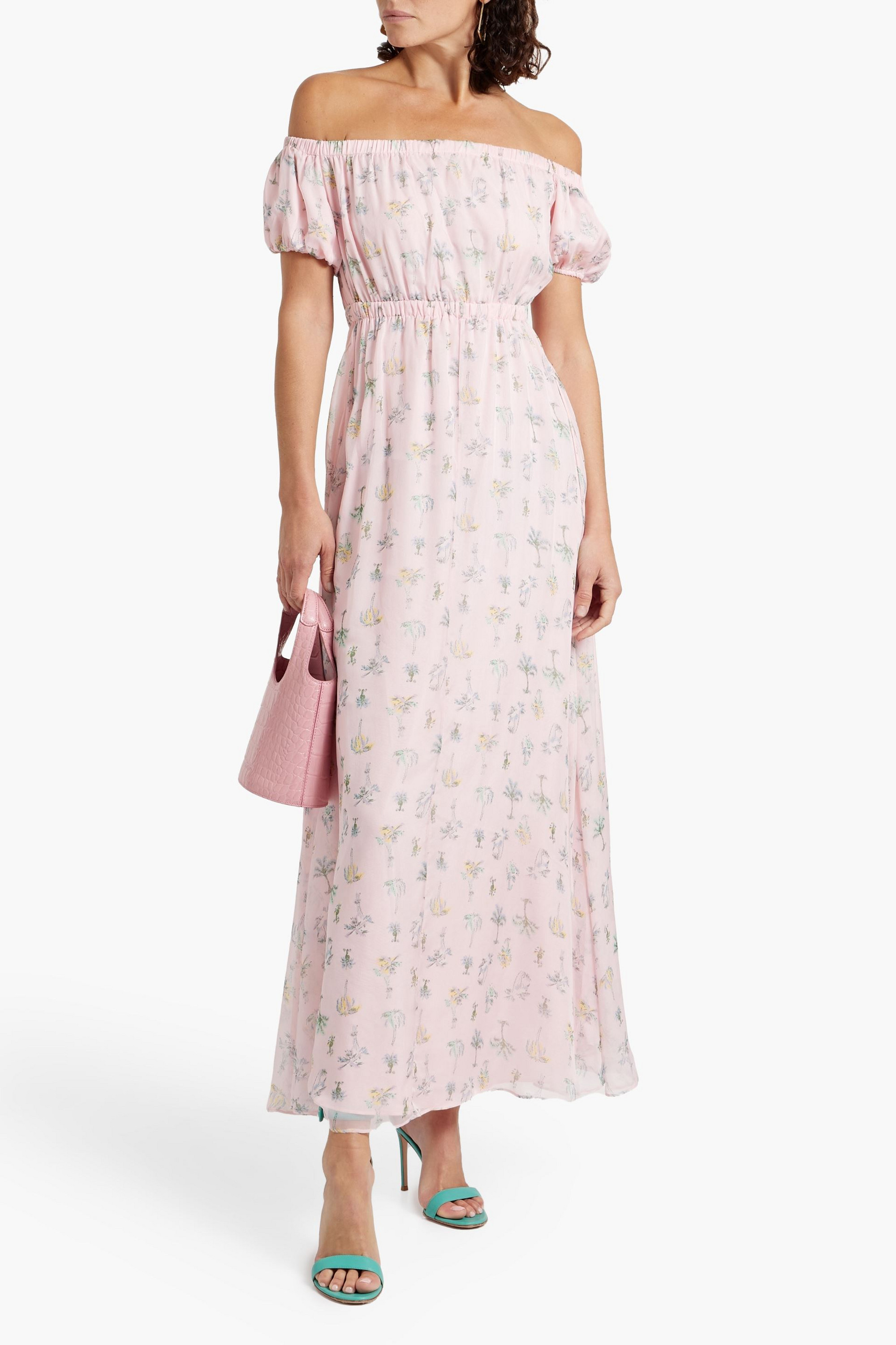 HVN Nancy off-the-shoulder floral-print silk-chiffon maxi dress