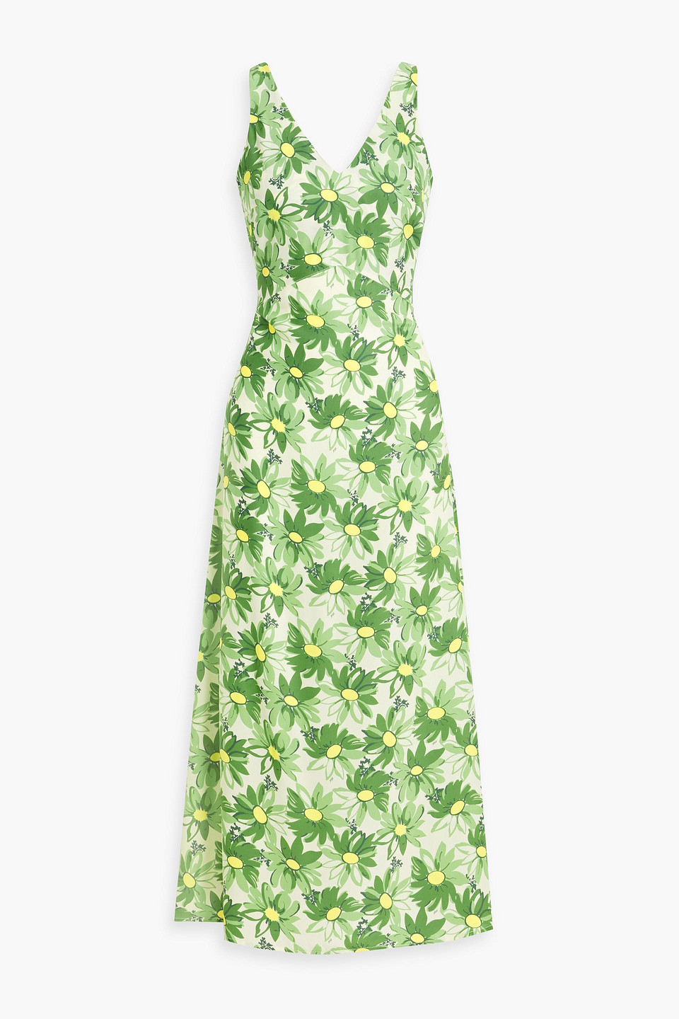 Hvn Max Floral-print Silk-satin Midi Dress In Light Green