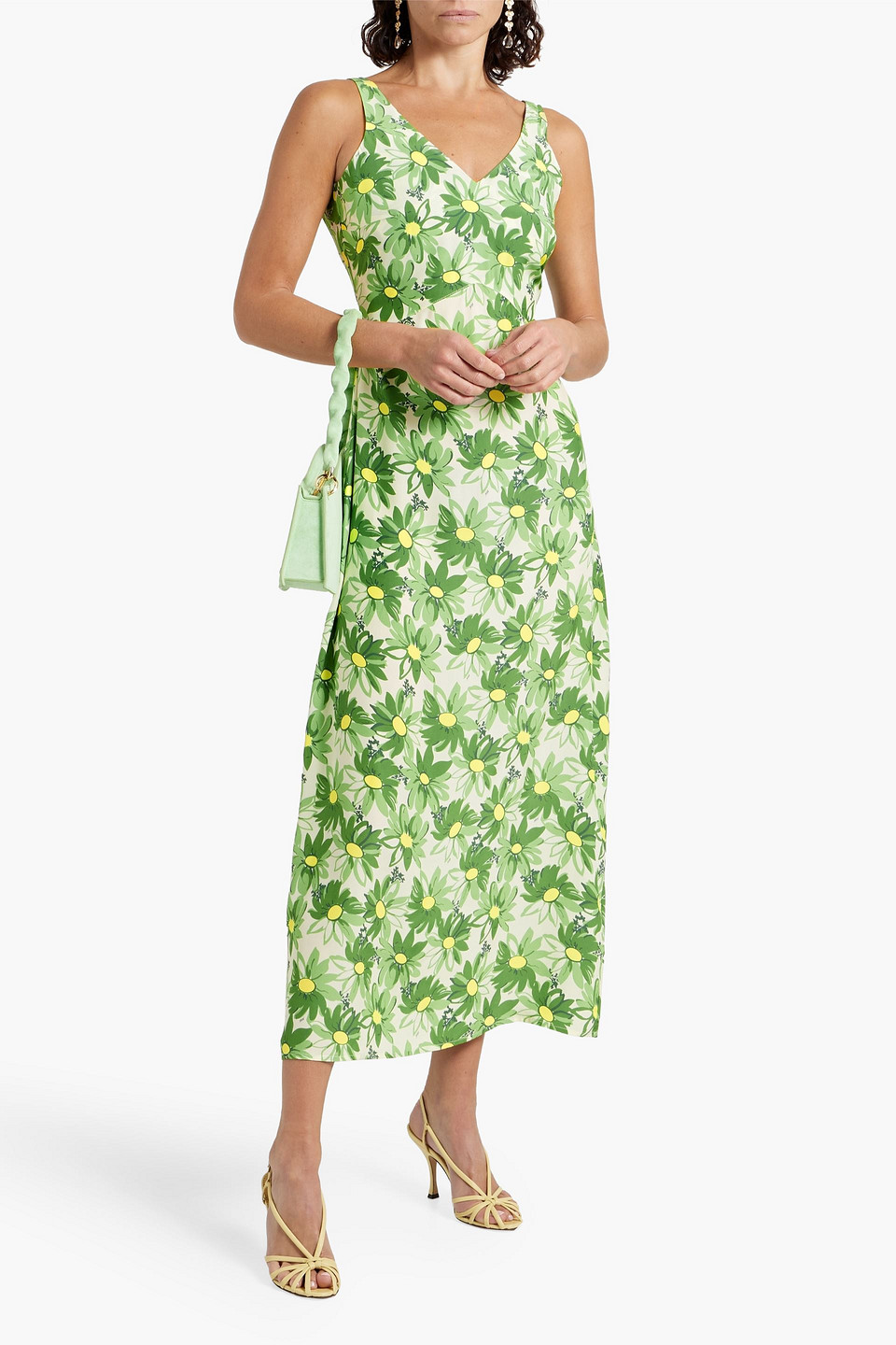 HVN MAX FLORAL-PRINT SILK-SATIN MIDI DRESS