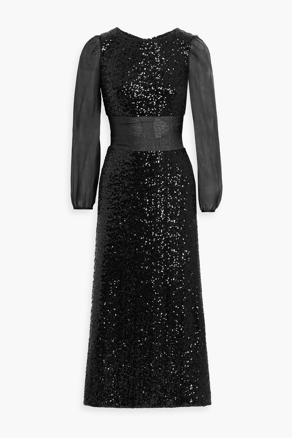 Hvn Bianca Sequin-embellished Chiffon Midi Dress In Black