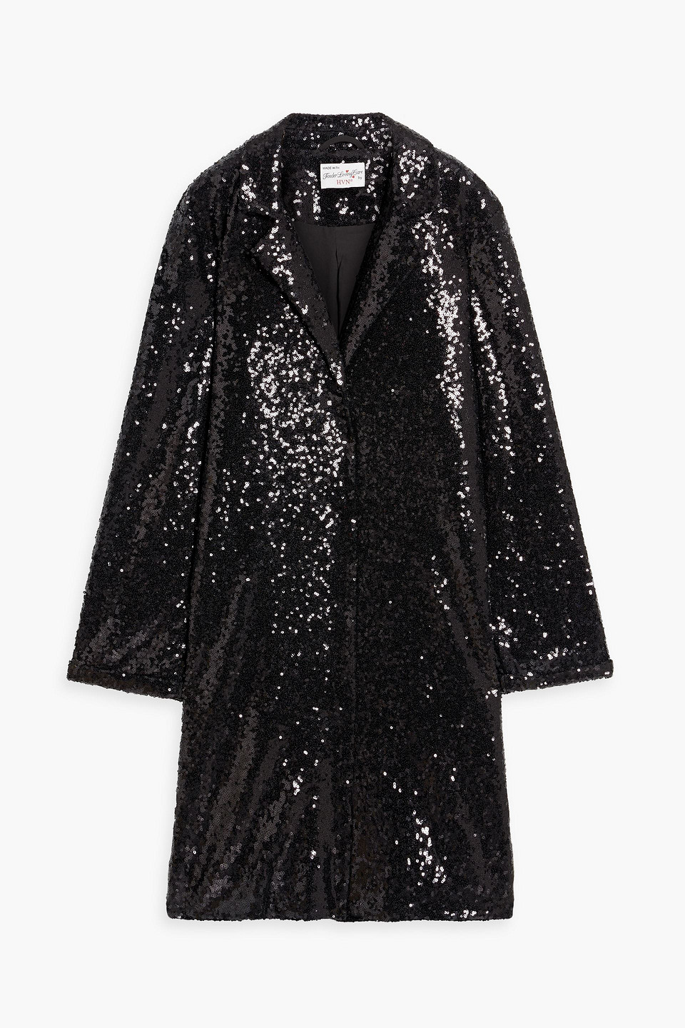 Hvn Luna Sequined Tulle Coat In Black