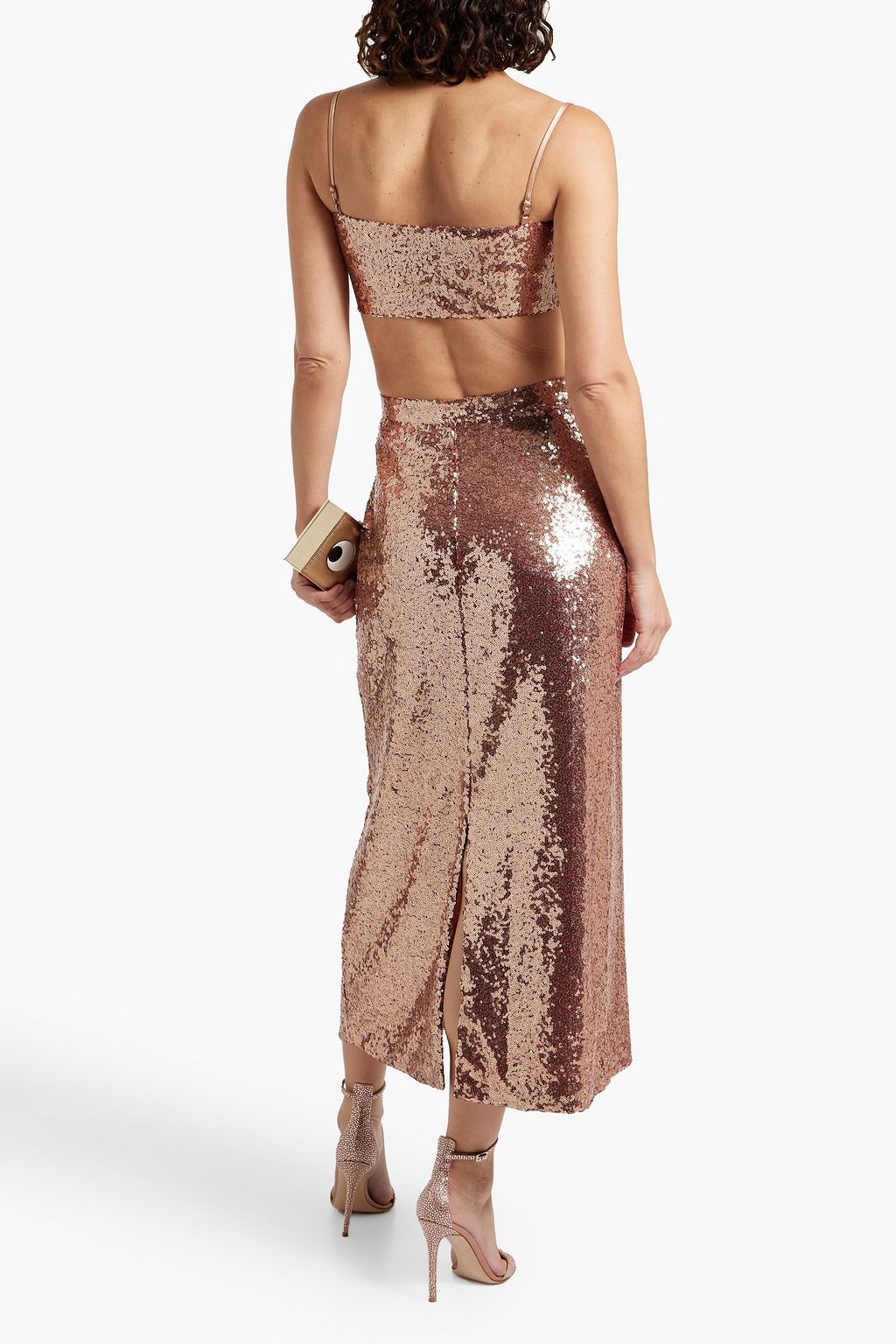 HVN Affie cropped sequined tulle top and midi skirt set