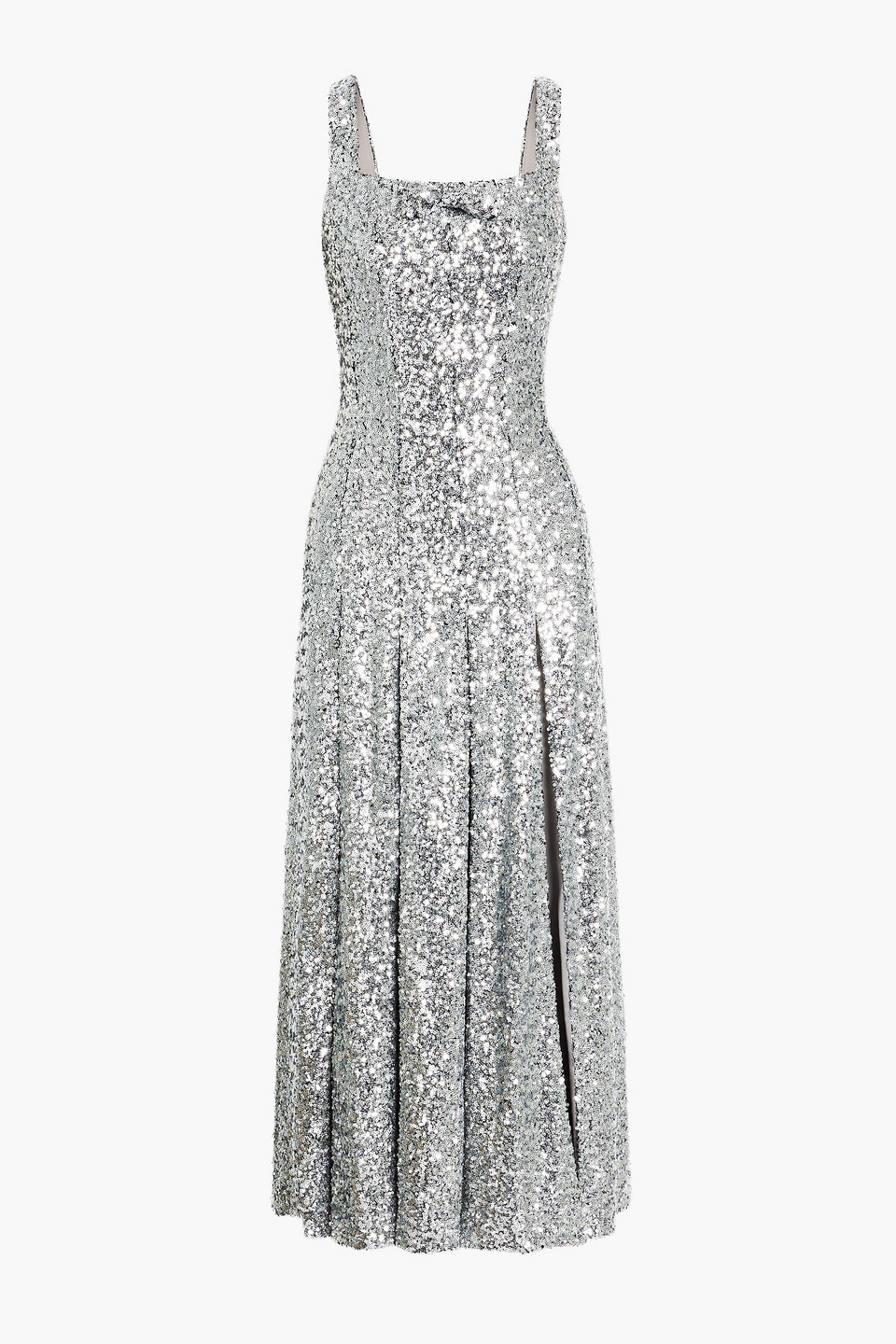 Hvn Viv Sequined Tulle And Chiffon Midi Dress In Silver