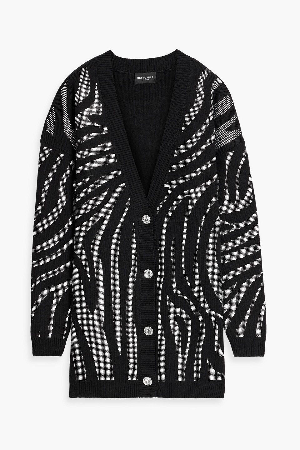 Retroféte Natalya Crystal-embellished Cotton And Cashmere-blend Cardigan In Black