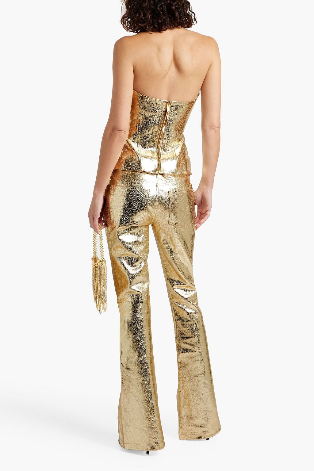 RETROFÊTE Lunx metallic textured-leather flared pants