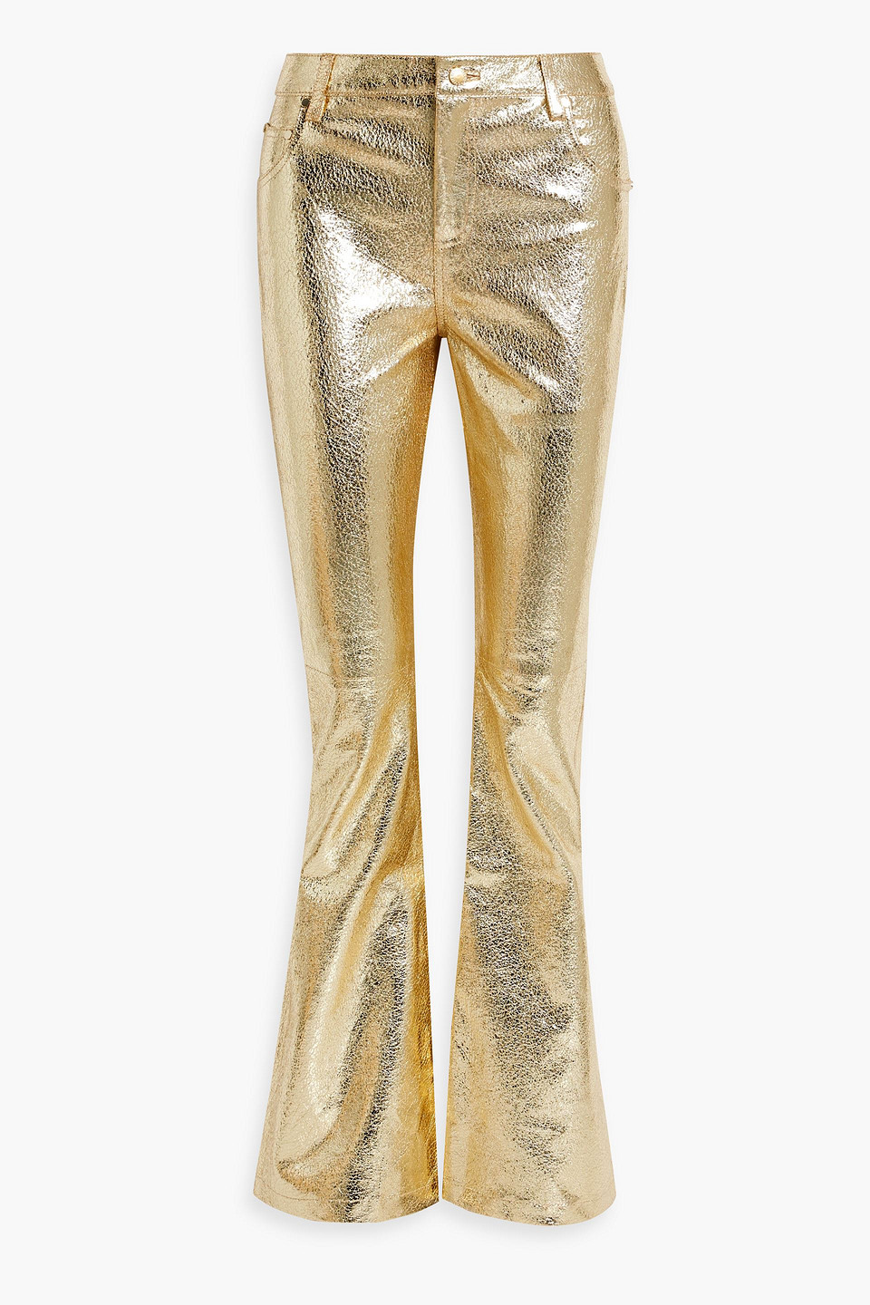 Retroféte Lunx Metallic Textured-leather Flared Pants In Gold