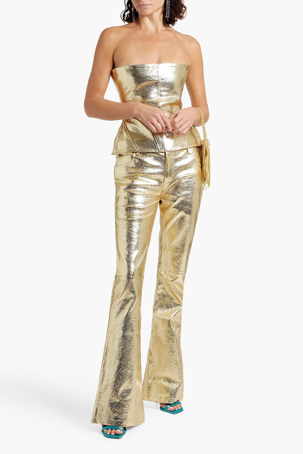 RETROFÊTE Lunx metallic textured-leather flared pants