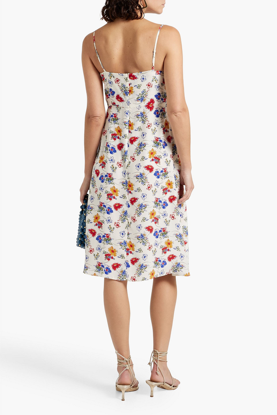 HVN NORA FLORAL-PRINT SILK-SATIN DRESS