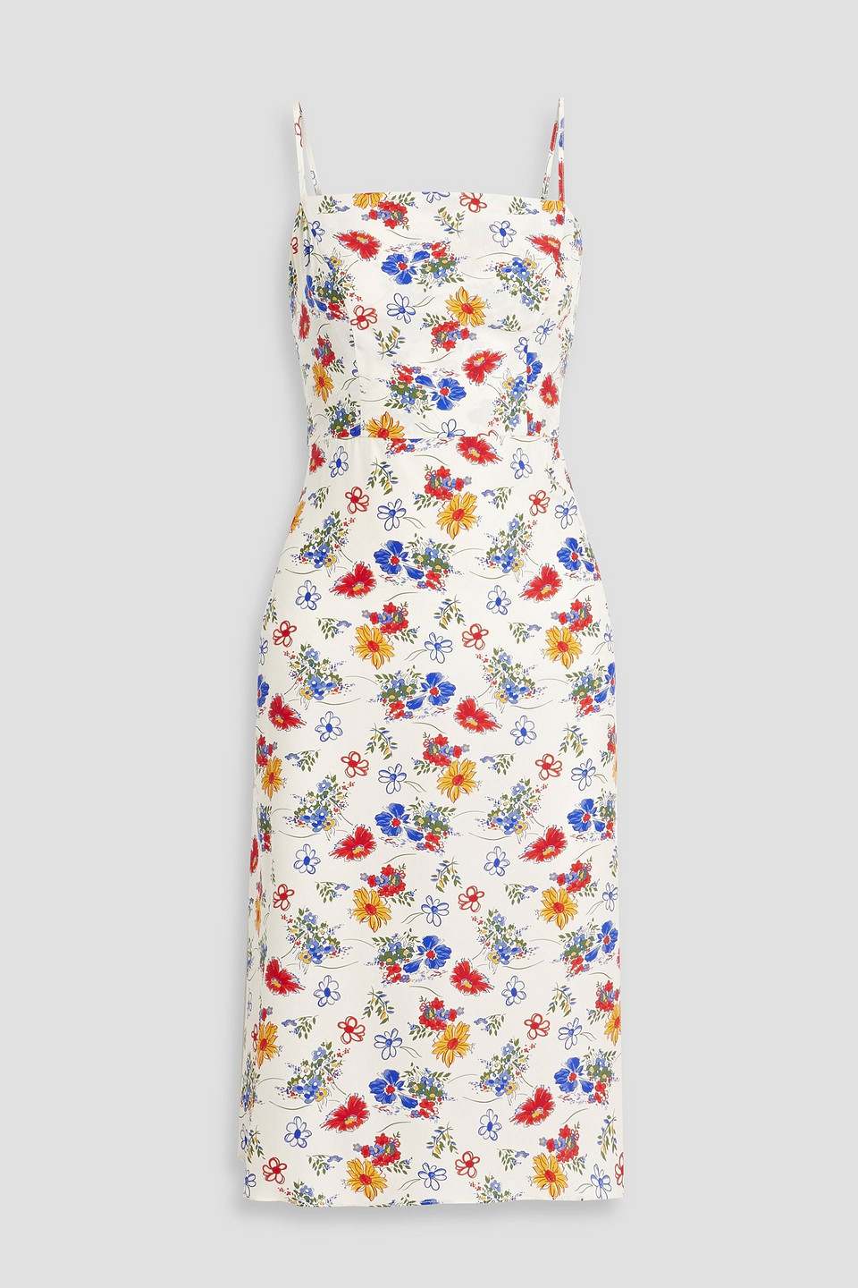 Hvn Nora Floral-print Silk-satin Dress In Ivory