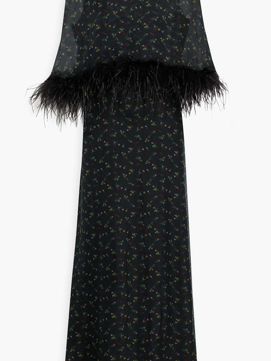 cecilia feather-trimmed cape-effect printed silk-chiffon maxi dress