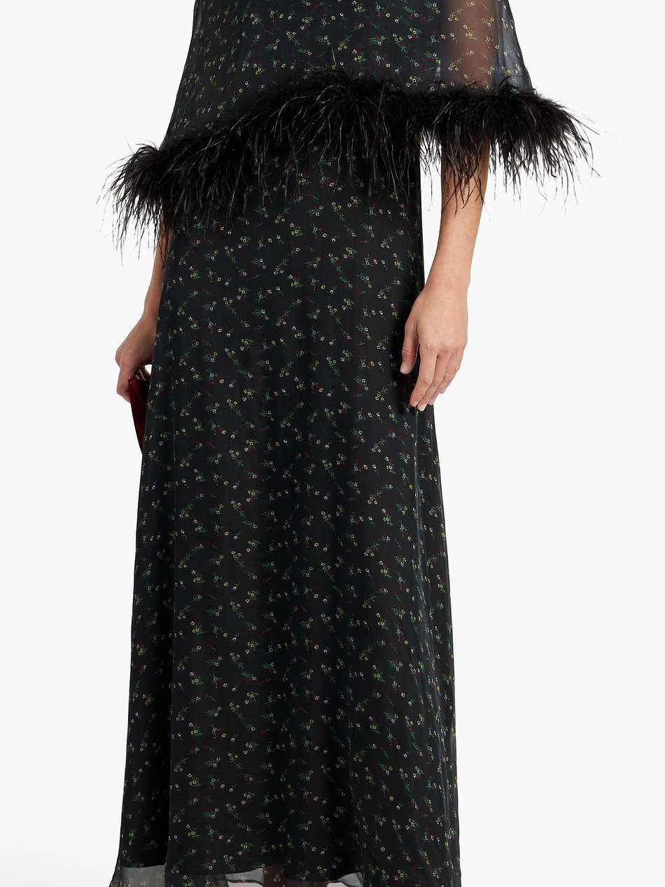cecilia feather-trimmed cape-effect printed silk-chiffon maxi dress