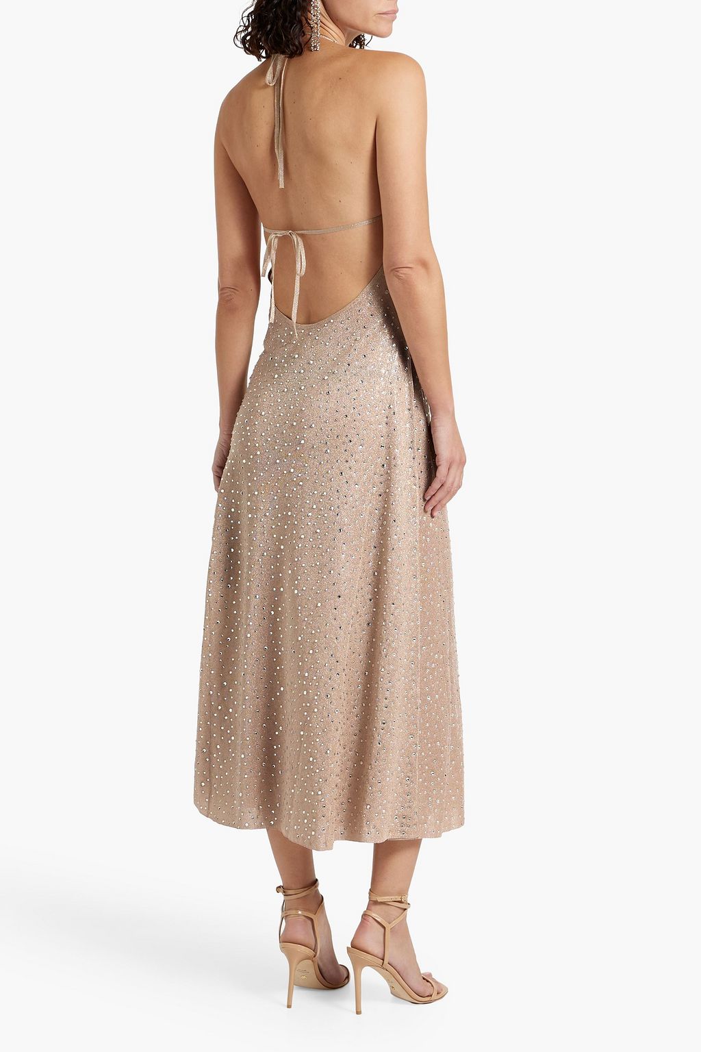 RETROFÊTE Sear crystal-embellished metallic knitted midi dress