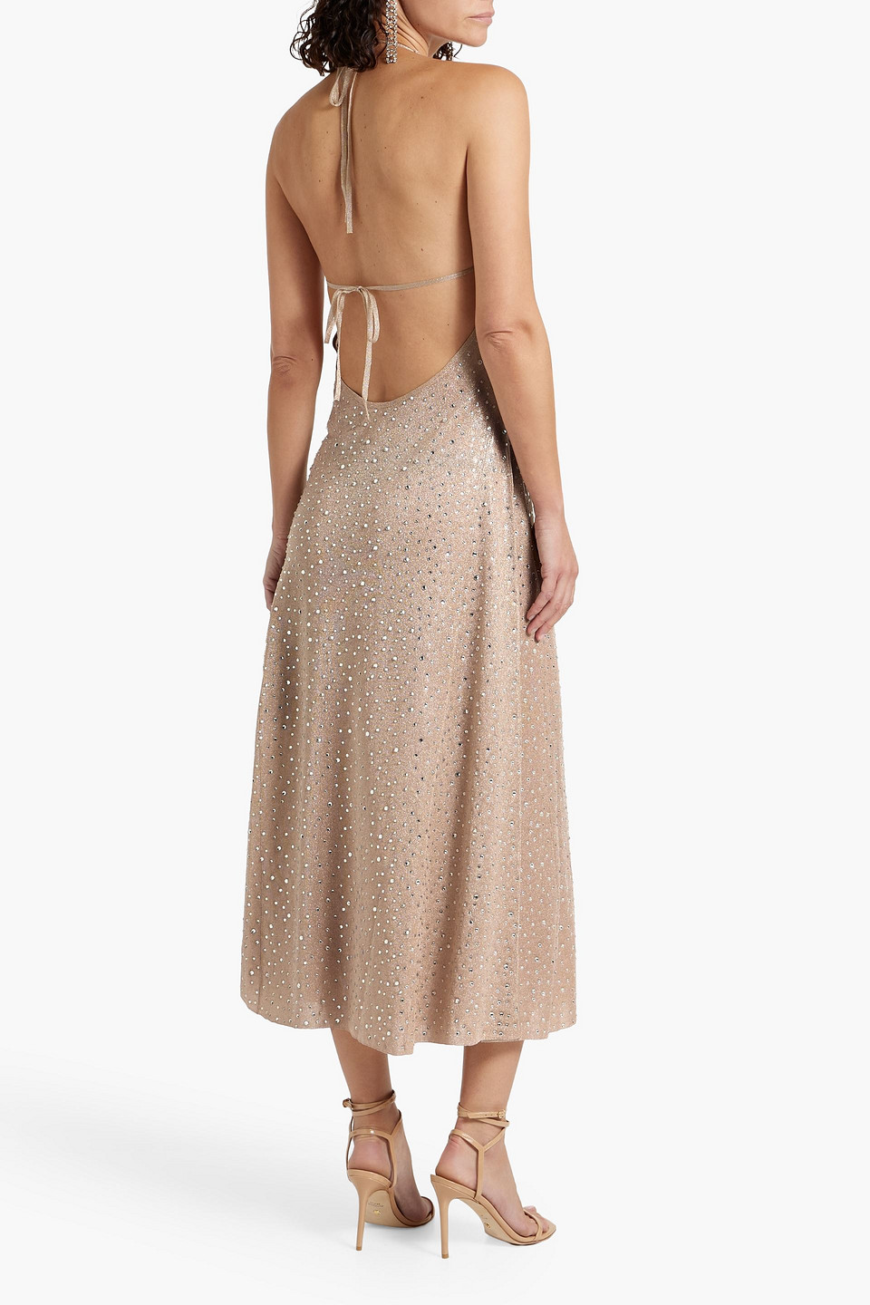 Retroféte Sear Crystal-embellished Metallic Knitted Midi Dress In Platinum