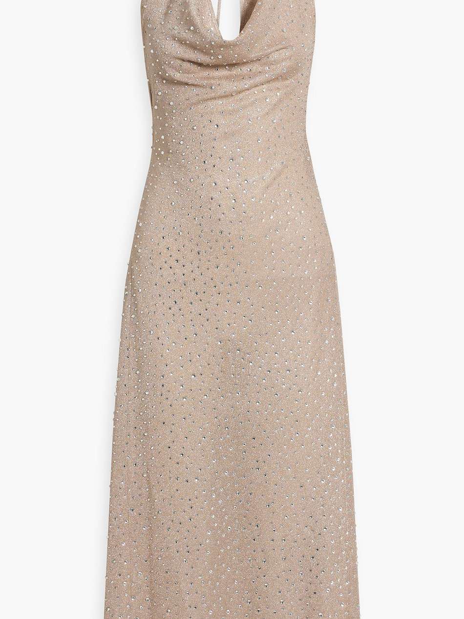 sear crystal-embellished metallic knitted midi dress