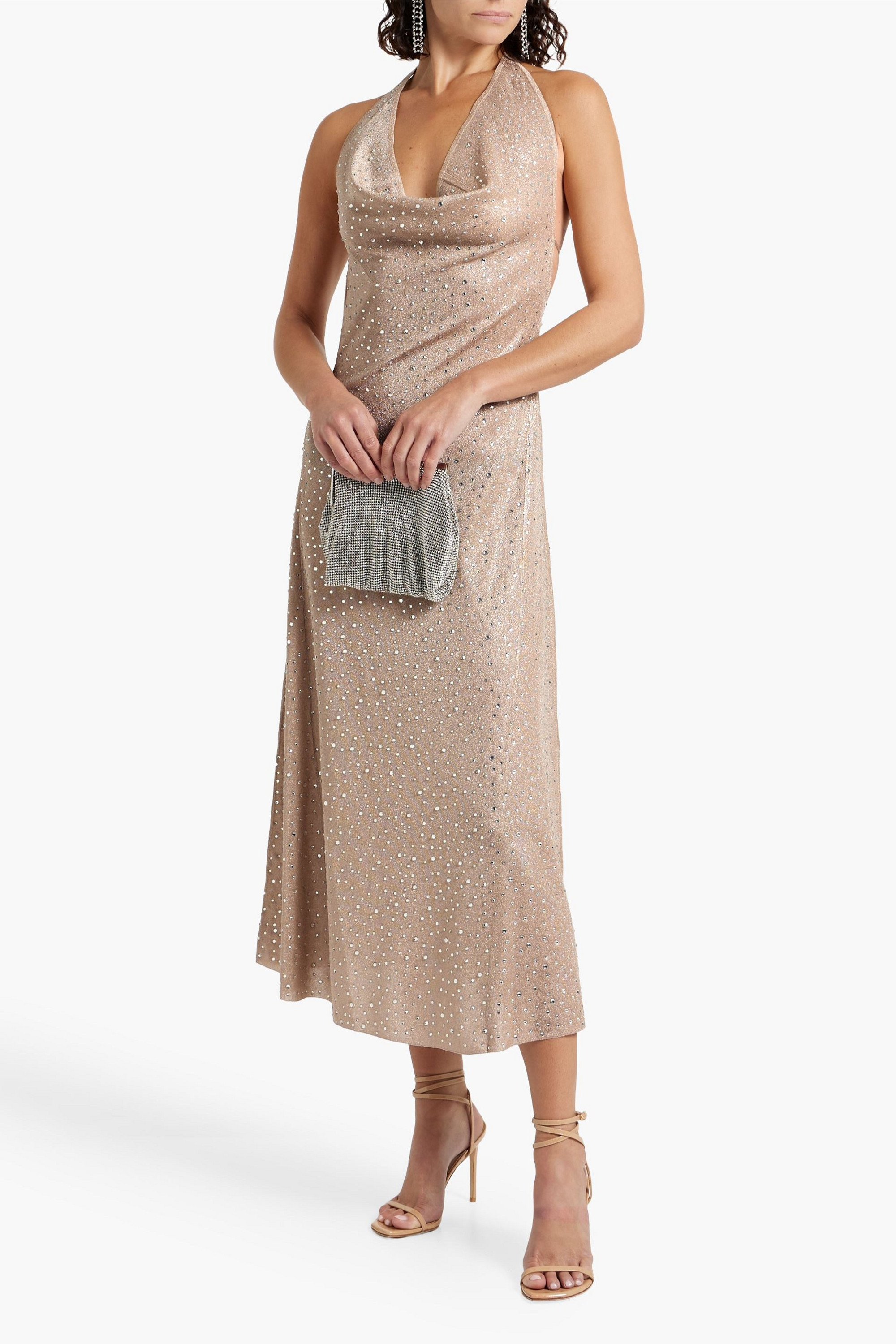 Retrofête Sear crystal-embellished metallic knitted midi dress