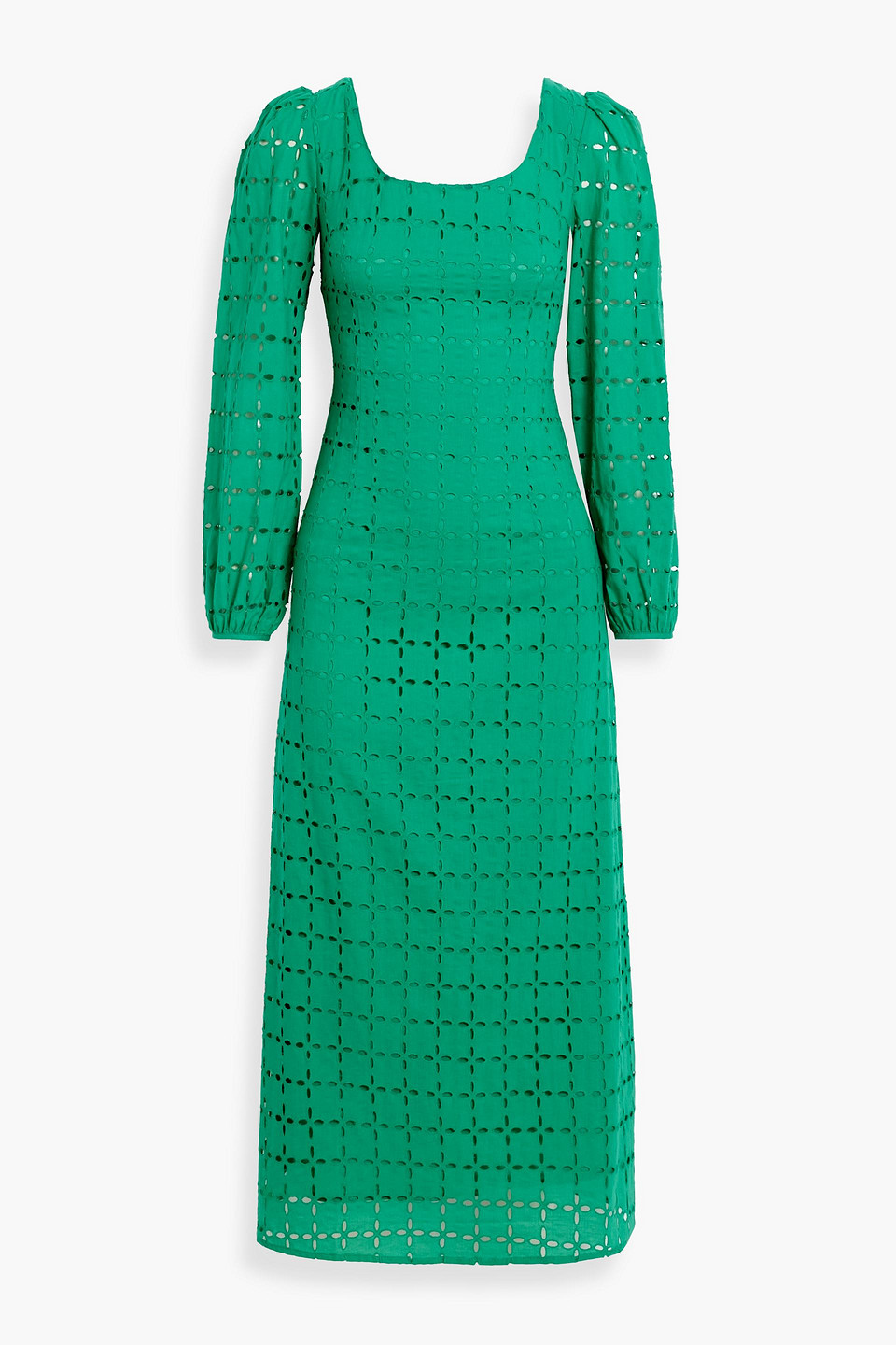 Hvn Jules Broderie Anglaise Cotton Midi Dress In Jade