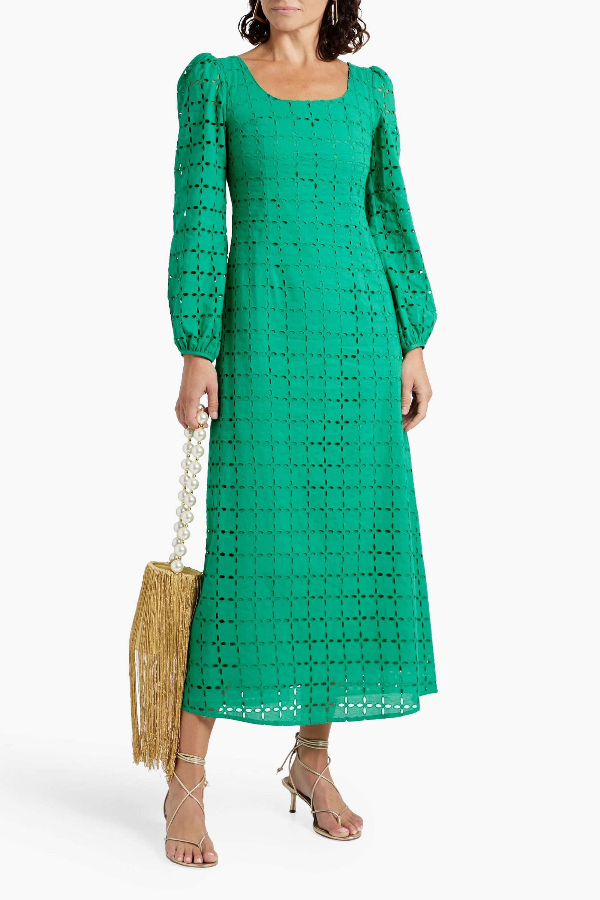 HVN Jules broderie anglaise cotton midi dress